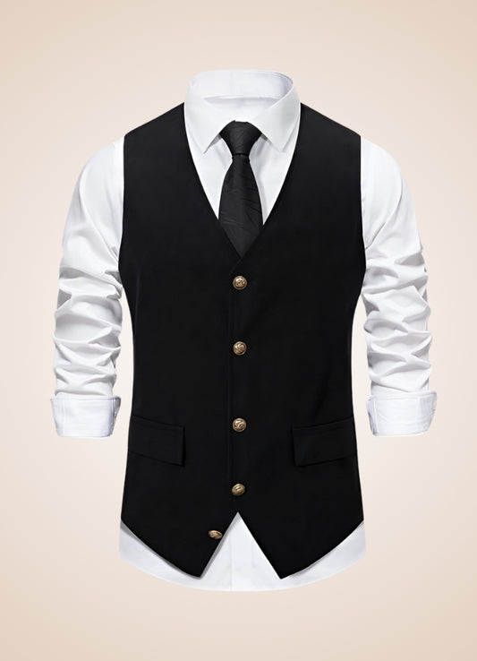 Retro Black Suit Vest - Steampunk Australia