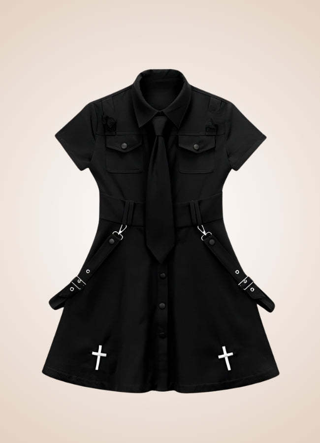 Steampunk Black Gothic Mini Dress - Steampunk Australia