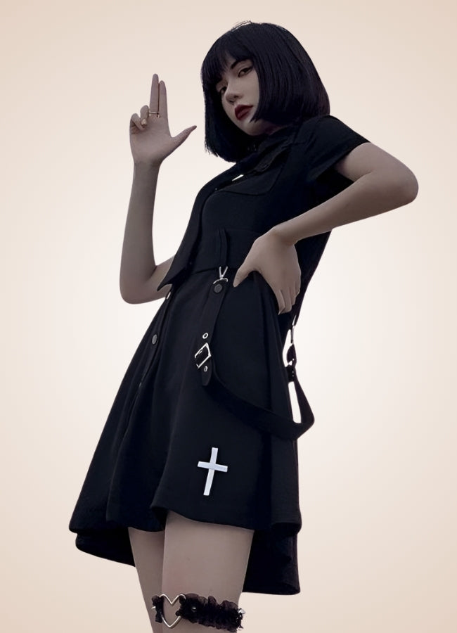 Steampunk Black Gothic Mini Dress - Steampunk Australia