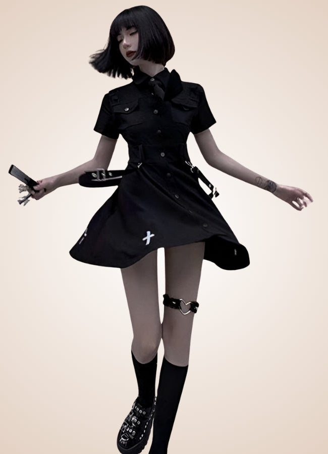 Steampunk Black Gothic Mini Dress - Steampunk Australia