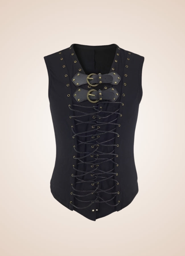Steampunk Black Leather Belt Buckle Vest - Steampunk Australia