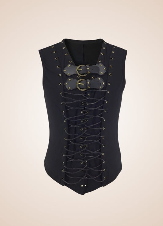 Steampunk Black Leather Belt Buckle Vest - Steampunk Australia