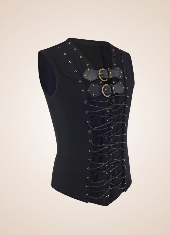 Steampunk Black Leather Belt Buckle Vest - Steampunk Australia