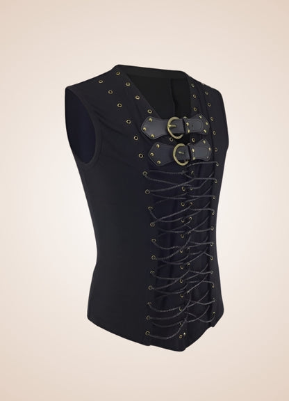 Steampunk Black Leather Belt Buckle Vest - Steampunk Australia