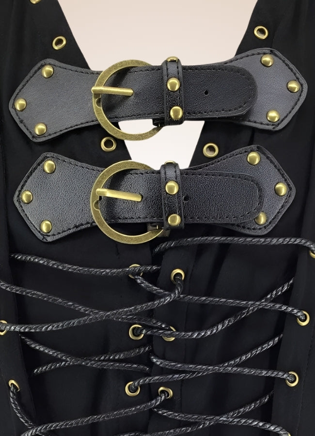Steampunk Black Leather Belt Buckle Vest - Steampunk Australia