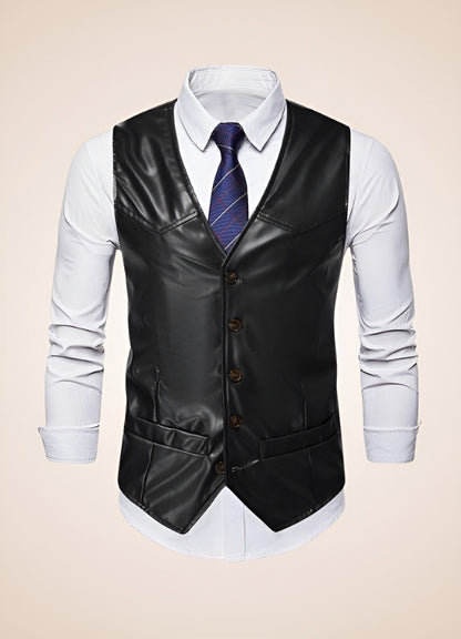 Steampunk Black Leather Gilet - Steampunk Australia