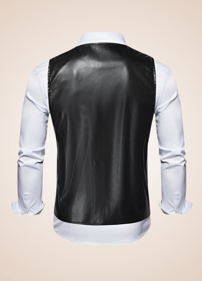 Steampunk Black Leather Gilet - Steampunk Australia