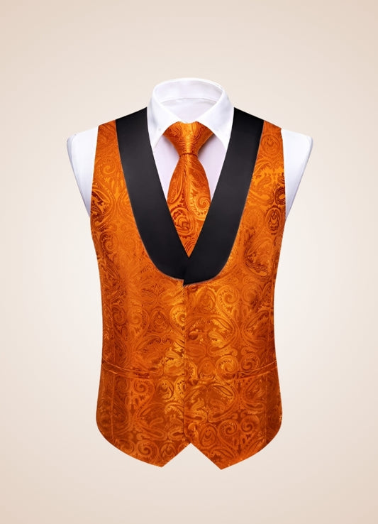 Steampunk Black Orange Suit Vest - Steampunk Australia