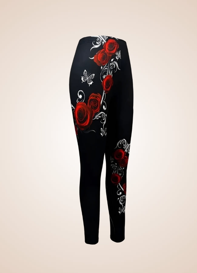 Steampunk Black Roses Legging - Steampunk Australia