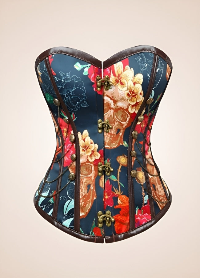 Steampunk Flower Print Corset - Steampunk Australia