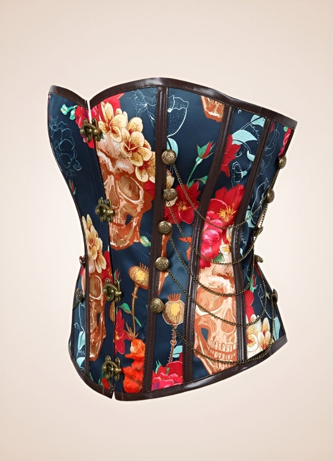 Steampunk Flower Print Corset - Steampunk Australia