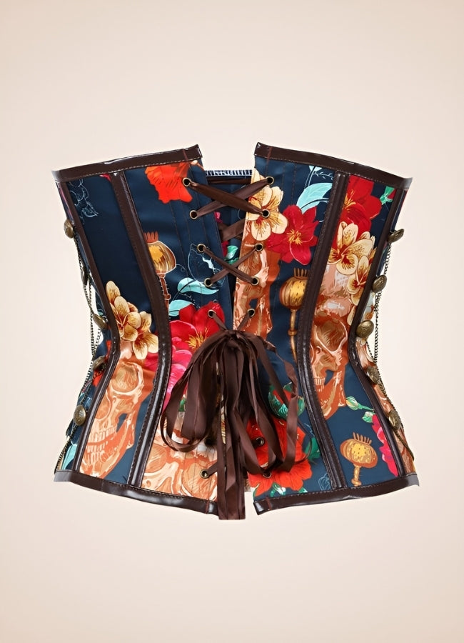 Steampunk Flower Print Corset - Steampunk Australia