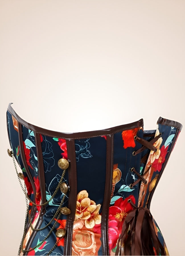 Steampunk Flower Print Corset - Steampunk Australia