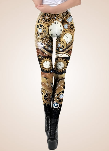 Steampunk Gold Mechanical Print Legging - Steampunk Australia