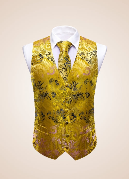 Steampunk Gold Pattern Suit Vest - Steampunk Australia