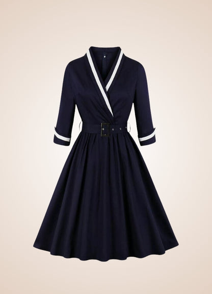Steampunk Navy Blue V Neck Dress - Steampunk Australia