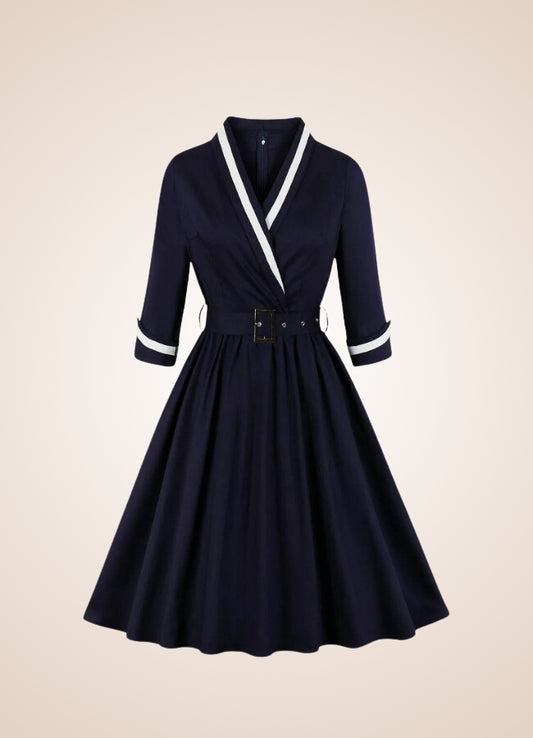 Steampunk Navy Blue V Neck Dress - Steampunk Australia