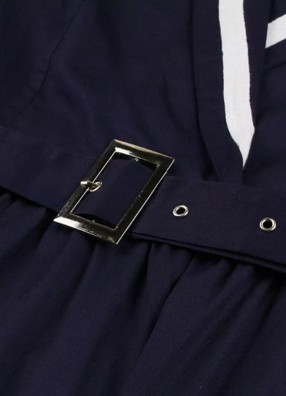 Steampunk Navy Blue V Neck Dress - Steampunk Australia