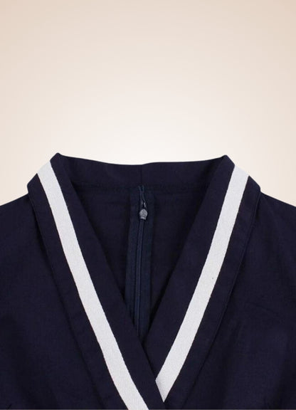 Steampunk Navy Blue V Neck Dress - Steampunk Australia