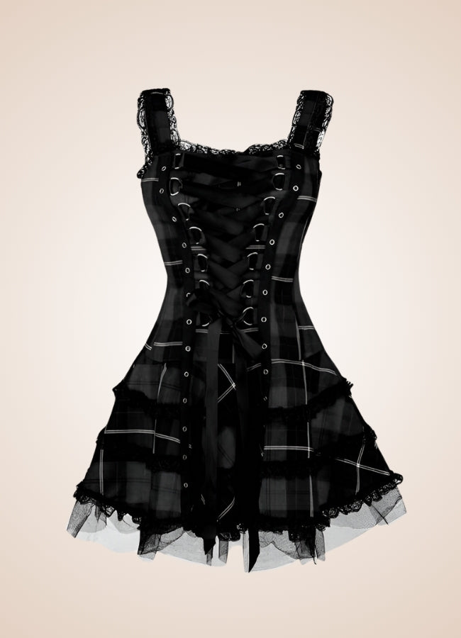 Steampunk Plaid Gothic Mini Dress - Steampunk Australia