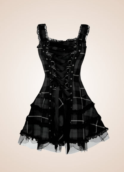 Steampunk Plaid Gothic Mini Dress - Steampunk Australia