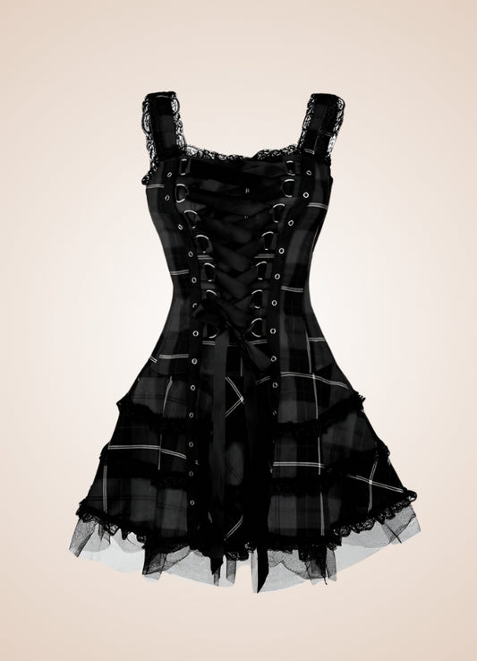 Steampunk Plaid Gothic Mini Dress - Steampunk Australia