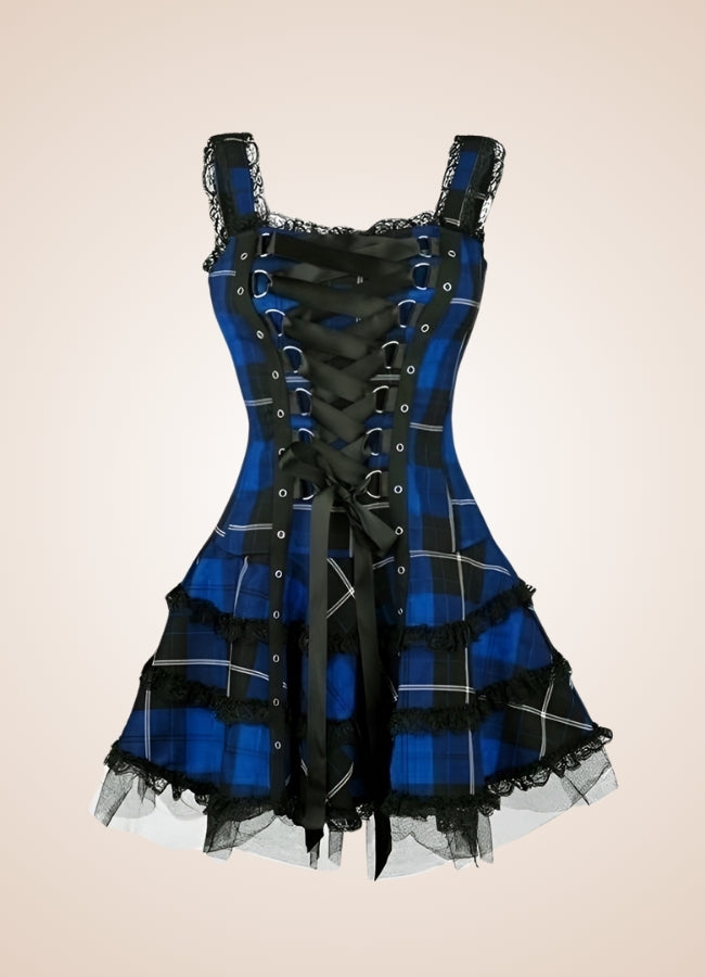 Steampunk Plaid Gothic Mini Dress - Steampunk Australia