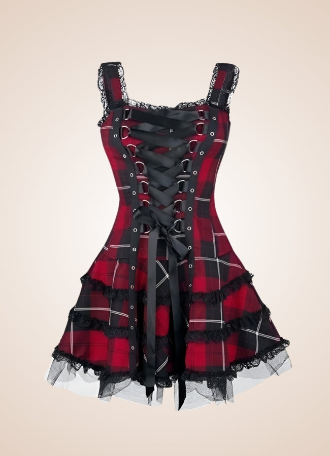 Steampunk Plaid Gothic Mini Dress - Steampunk Australia