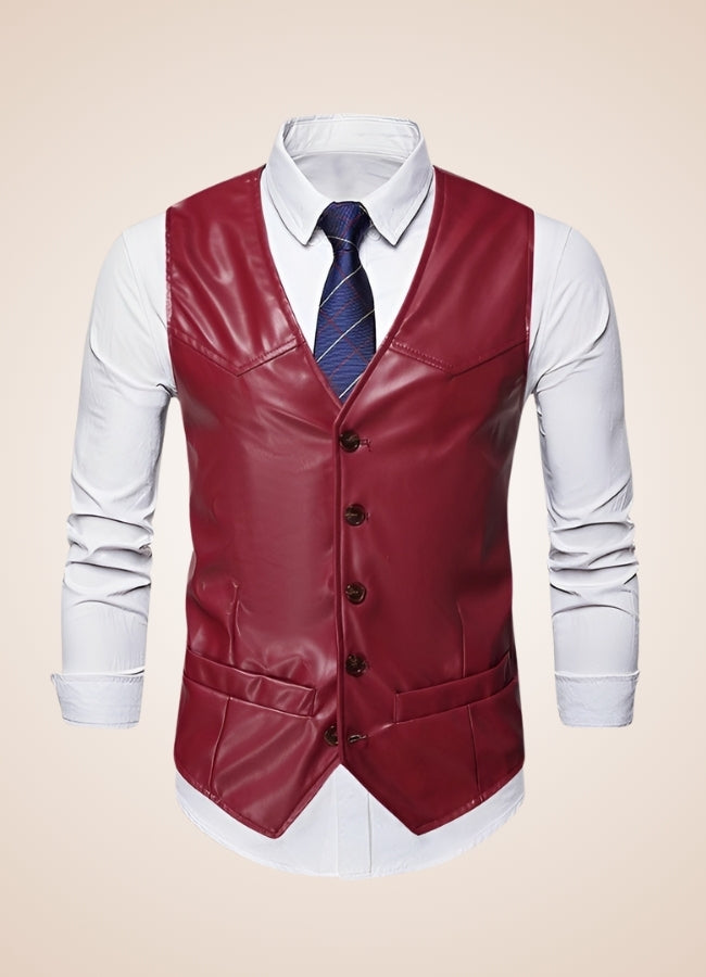 Steampunk Red Leather Gilet - Steampunk Australia