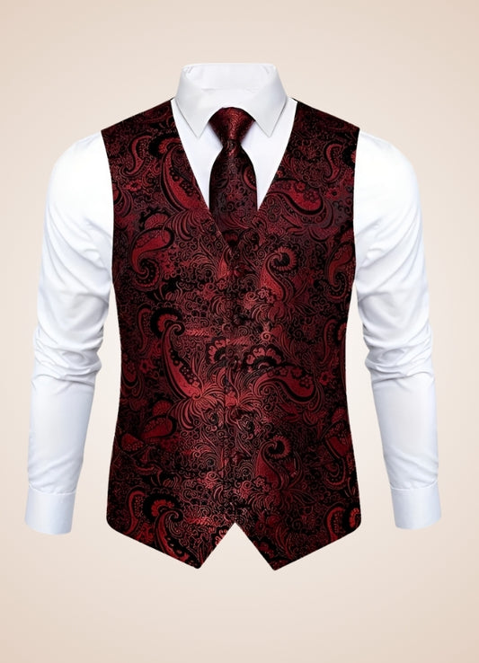 Steampunk Red Paisley Floral Suit Vest - Steampunk Australia