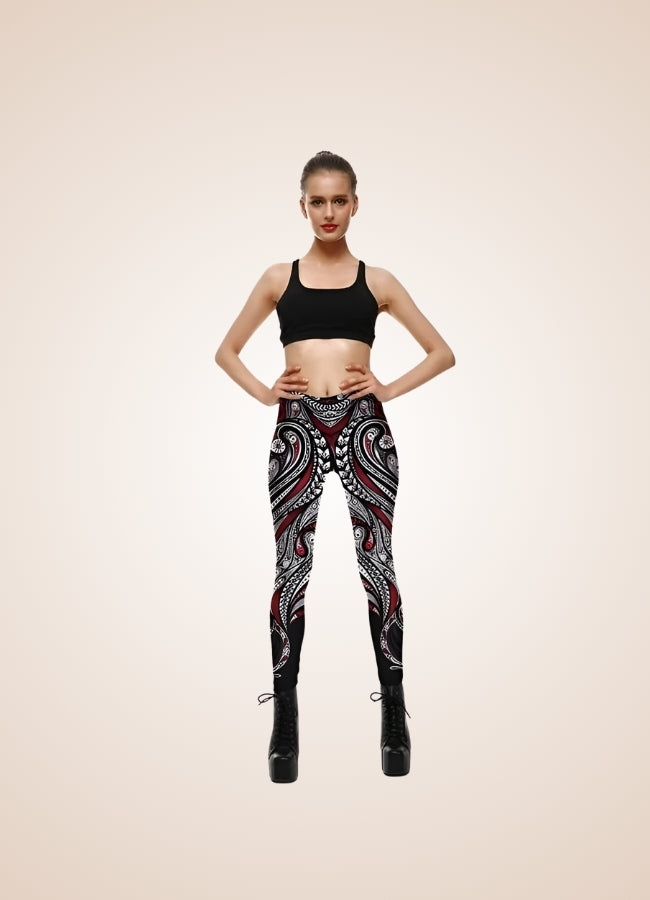 Steampunk Red Paisley Legging - Steampunk Australia