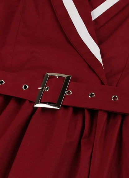 Steampunk Red V Neck Dress - Steampunk Australia