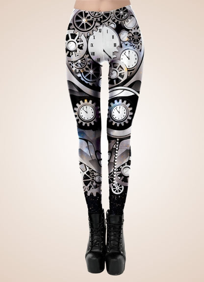 Steampunk Silver Mechanical Print Legging - Steampunk Australia