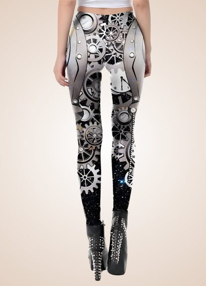 Steampunk Silver Mechanical Print Legging - Steampunk Australia