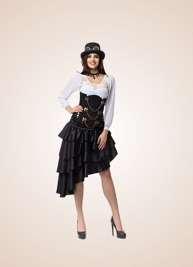 Victorian Ruffled Steampunk Midi Skirt - Steampunk Australia