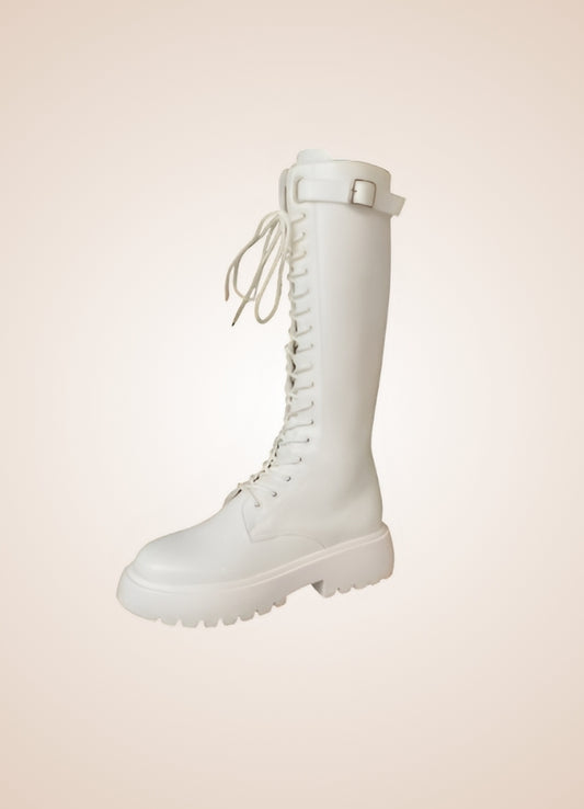 White Knee High Steampunk Boots - Steampunk Australia