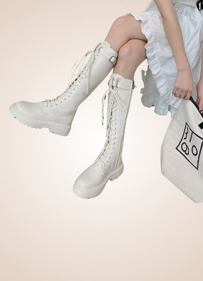 White Knee High Steampunk Boots - Steampunk Australia