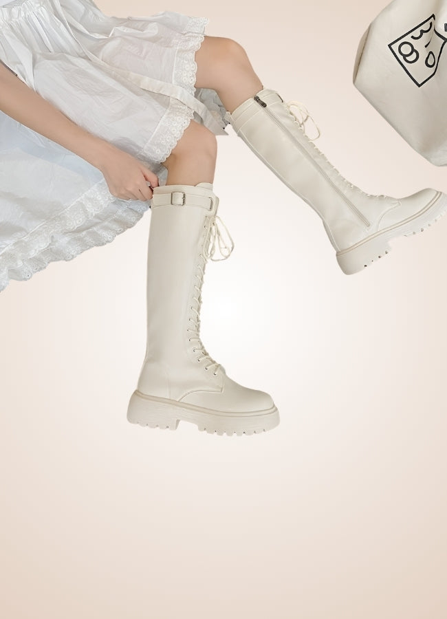 White Knee High Steampunk Boots - Steampunk Australia