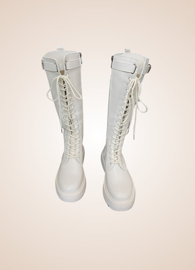 White Knee High Steampunk Boots - Steampunk Australia