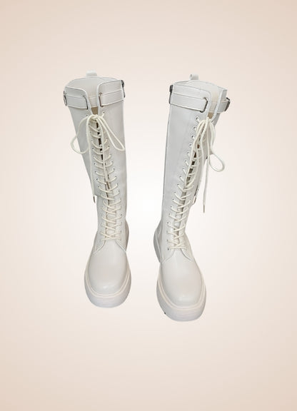 White Knee High Steampunk Boots - Steampunk Australia