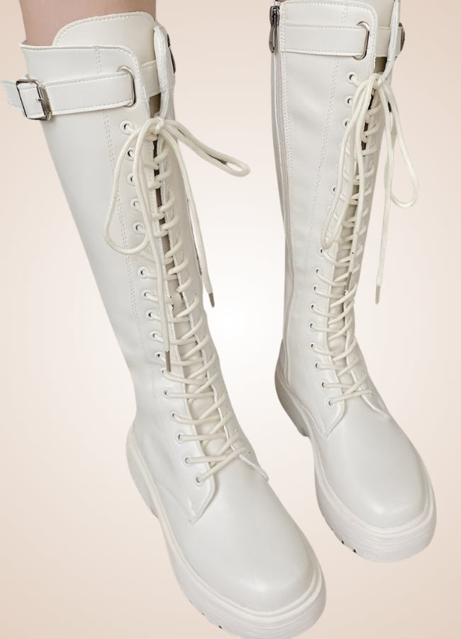 White Knee High Steampunk Boots - Steampunk Australia