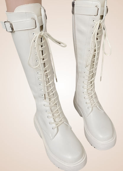 White Knee High Steampunk Boots - Steampunk Australia