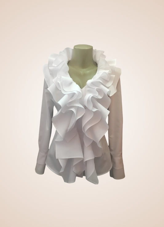 White Steampunk Ruffled Shirt - Steampunk Australia