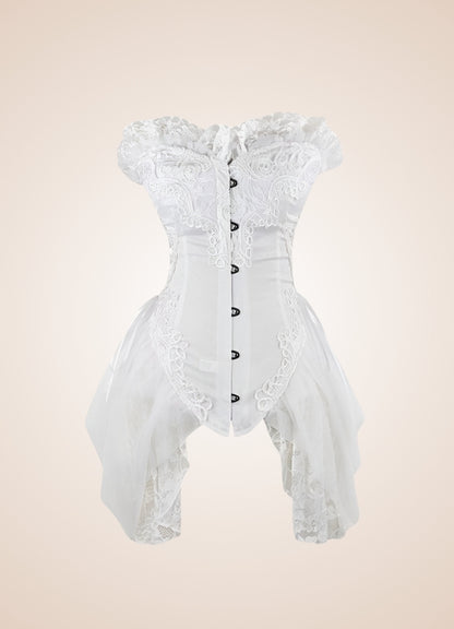 White Steampunk Victorian Long Corset - Steampunk Australia