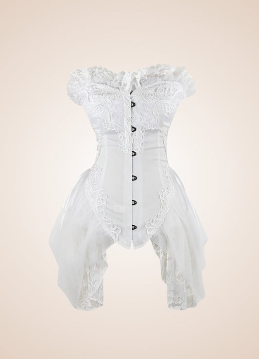 White Steampunk Victorian Long Corset - Steampunk Australia