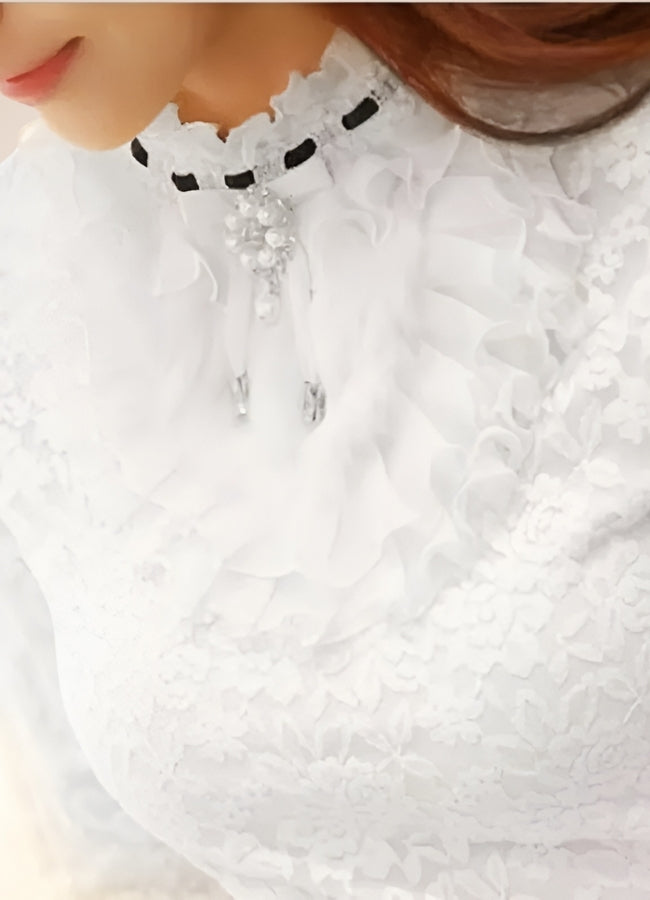 White Victorian Ruffles Long Sleeve Blouse - Steampunk Australia