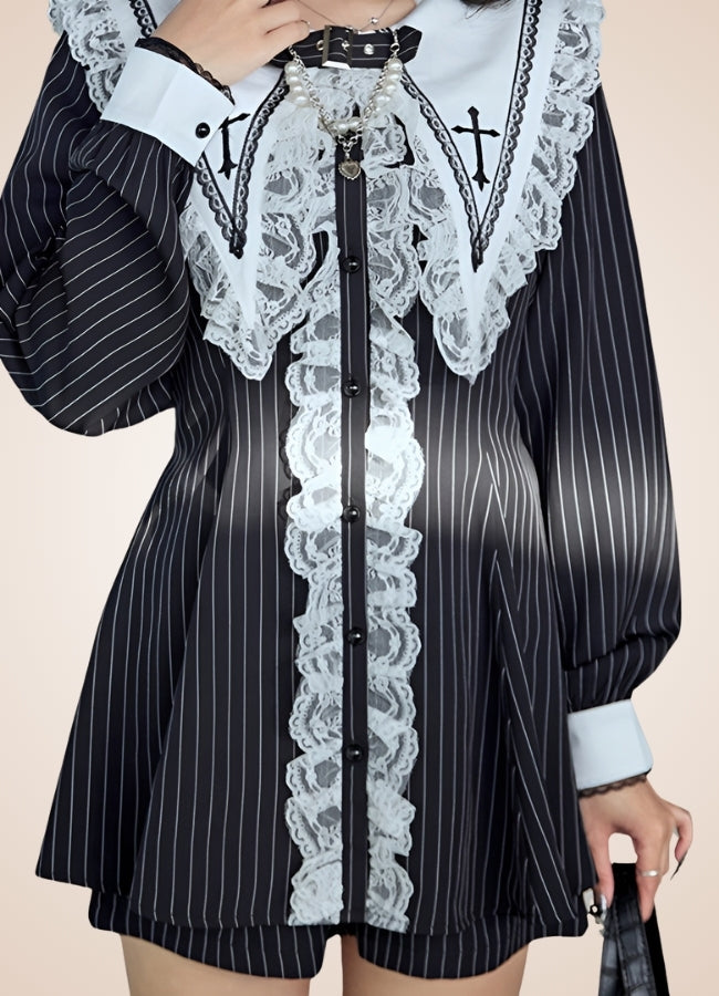 Women's Punk Striped Lolita Dress - Steampunk Australia